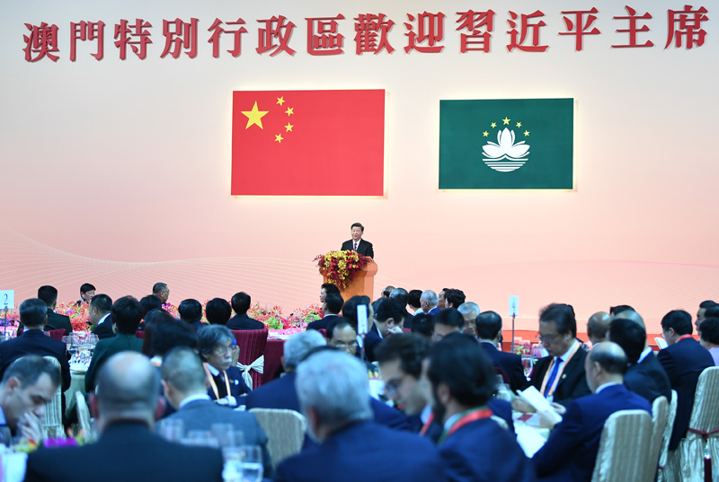 12月19日，國家主席習近平出席澳門特別行政區(qū)政府歡迎晚宴并發(fā)表重要講話。 新華社記者 謝環(huán)馳 攝