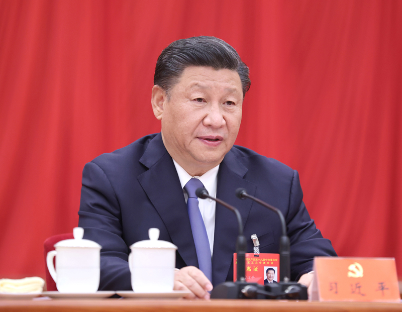 中國共產黨第十九屆中央委員會第五次全體會議，于2020年10月26日至29日在北京舉行。中央委員會總書記習近平作重要講話。新華社記者 鞠鵬 攝